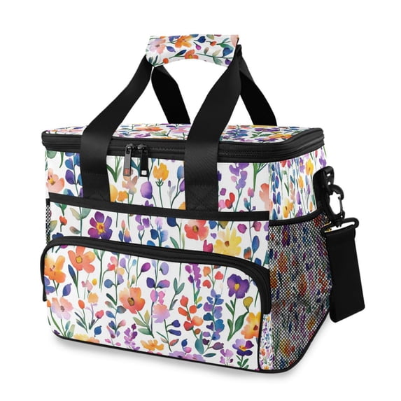 FORMRS Insulated Cooler Bag 24 Cans Capacity Soft Leakproof Lunch Box with Side Pockets, Purple Wildflower Pattern