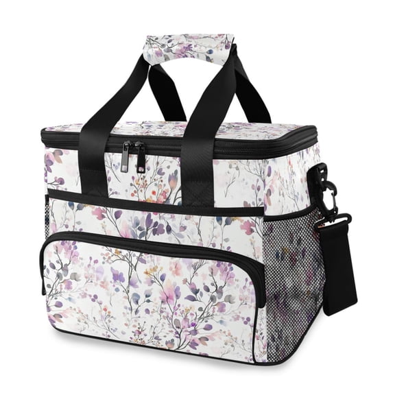FORMRS Insulated Cooler Bag 24 Cans Capacity Soft Leakproof Lunch Box with Side Pockets, Purple Wildflowers