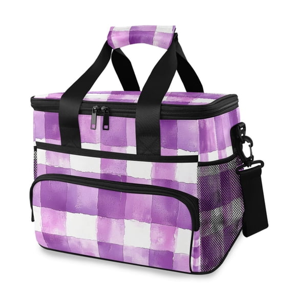 FORMRS Insulated Cooler Bag 24 Cans Capacity Soft Leakproof Lunch Box with Side Pockets, Purple and White Pattern