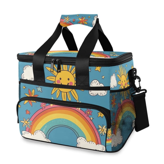 FORMRS Insulated Cooler Bag 24 Cans Capacity Soft Leakproof Lunch Box with Side Pockets, Rainbow with Stars