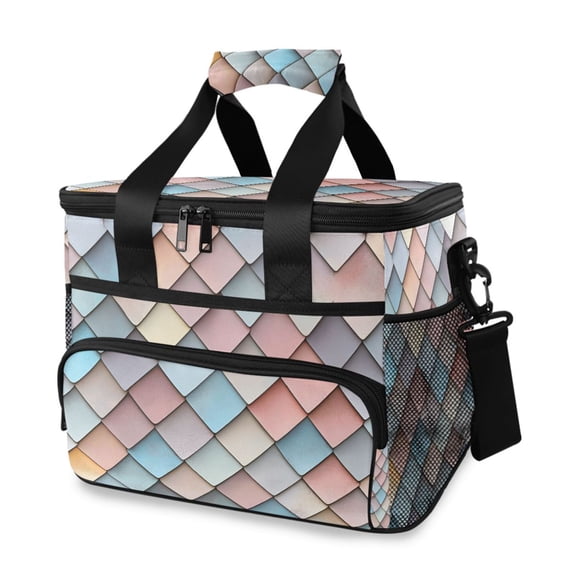 FORMRS Insulated Cooler Bag 24 Cans Capacity Soft Leakproof Lunch Box with Side Pockets, Red Art Pattern
