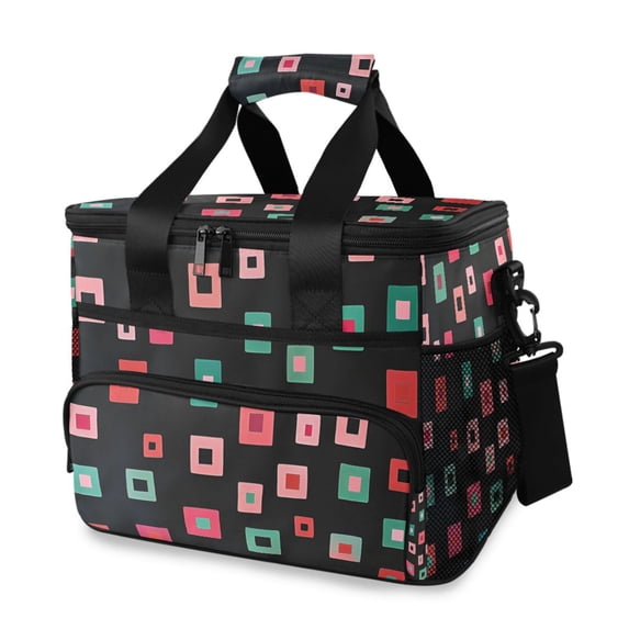 FORMRS Insulated Cooler Bag 24 Cans Capacity Soft Leakproof Lunch Box with Side Pockets, Red Block Pattern
