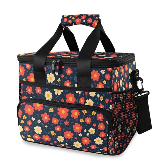 FORMRS Insulated Cooler Bag 24 Cans Capacity Soft Leakproof Lunch Box with Side Pockets, Red Floral