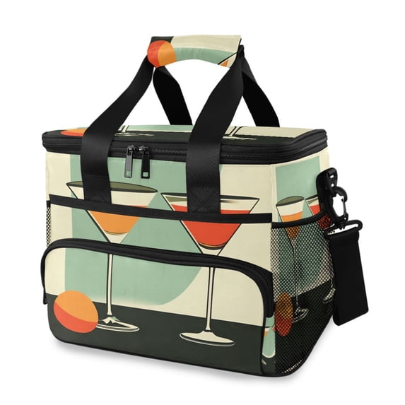 FORMRS Insulated Cooler Bag 24 Cans Capacity Soft Leakproof Lunch Box with Side Pockets, Red Glasses