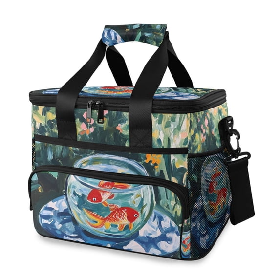FORMRS Insulated Cooler Bag 24 Cans Capacity Soft Leakproof Lunch Box with Side Pockets, Red Goldfish