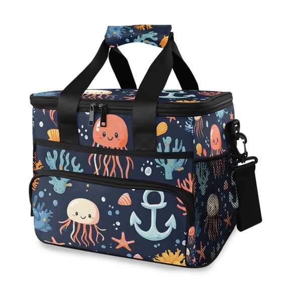 FORMRS Insulated Cooler Bag 24 Cans Capacity Soft Leakproof Lunch Box with Side Pockets, Red Jellyfish