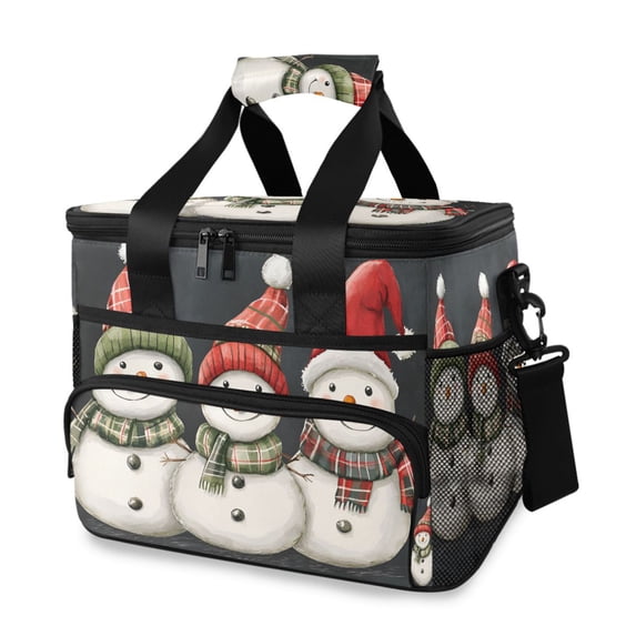 FORMRS Insulated Cooler Bag 24 Cans Capacity Soft Leakproof Lunch Box with Side Pockets, Red Snowmen