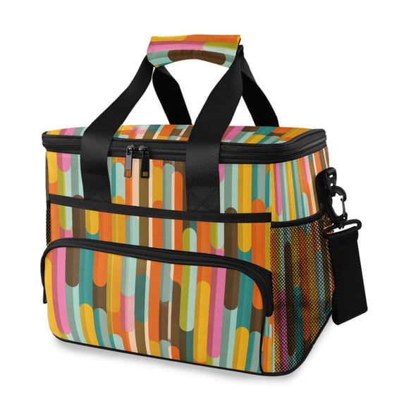 FORMRS Insulated Cooler Bag 24 Cans Capacity Soft Leakproof Lunch Box with Side Pockets, Retro Abstract Pattern
