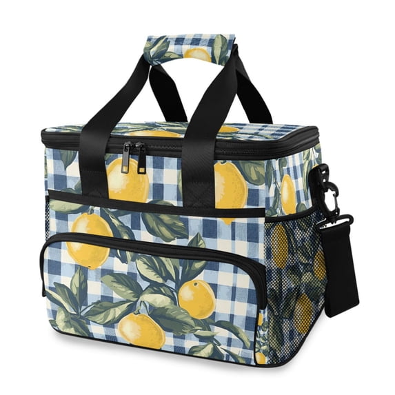 FORMRS Insulated Cooler Bag 24 Cans Capacity Soft Leakproof Lunch Box with Side Pockets, Retro Beige Lemon