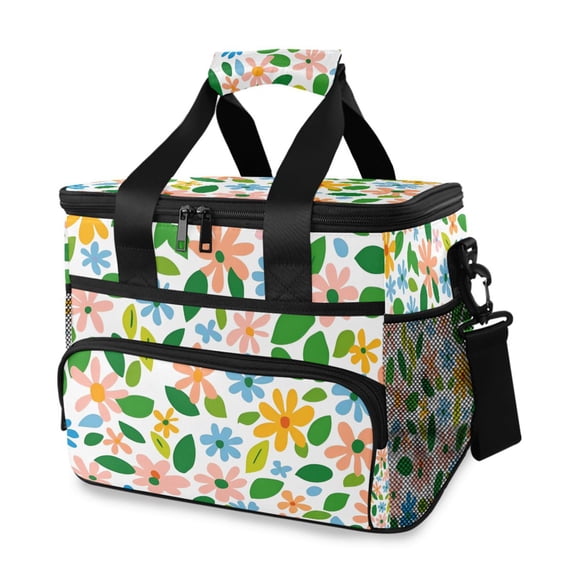 FORMRS Insulated Cooler Bag 24 Cans Capacity Soft Leakproof Lunch Box with Side Pockets, Retro Blue Floral