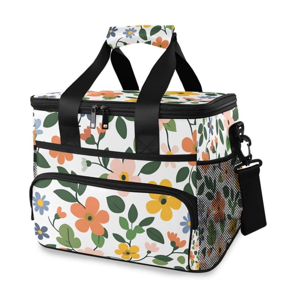 FORMRS Insulated Cooler Bag 24 Cans Capacity Soft Leakproof Lunch Box with Side Pockets, Retro Colorful Flowers