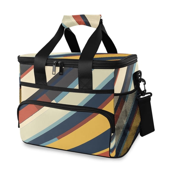 FORMRS Insulated Cooler Bag 24 Cans Capacity Soft Leakproof Lunch Box with Side Pockets, Retro Colorful Stripes