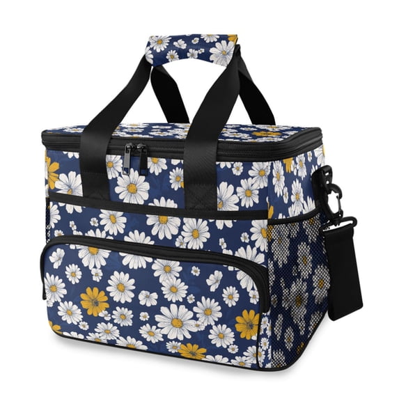 FORMRS Insulated Cooler Bag 24 Cans Capacity Soft Leakproof Lunch Box with Side Pockets, Retro Daisy Pattern