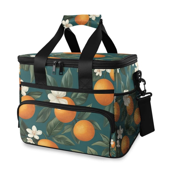 FORMRS Insulated Cooler Bag 24 Cans Capacity Soft Leakproof Lunch Box with Side Pockets, Retro Floral Orange