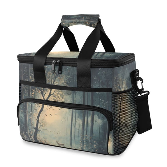 FORMRS Insulated Cooler Bag 24 Cans Capacity Soft Leakproof Lunch Box with Side Pockets, Retro Forest