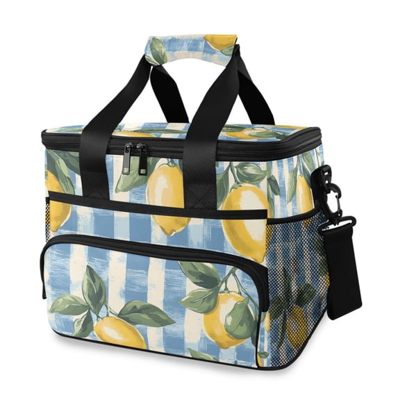 FORMRS Insulated Cooler Bag 24 Cans Capacity Soft Leakproof Lunch Box with Side Pockets, Retro Lemon Leaves