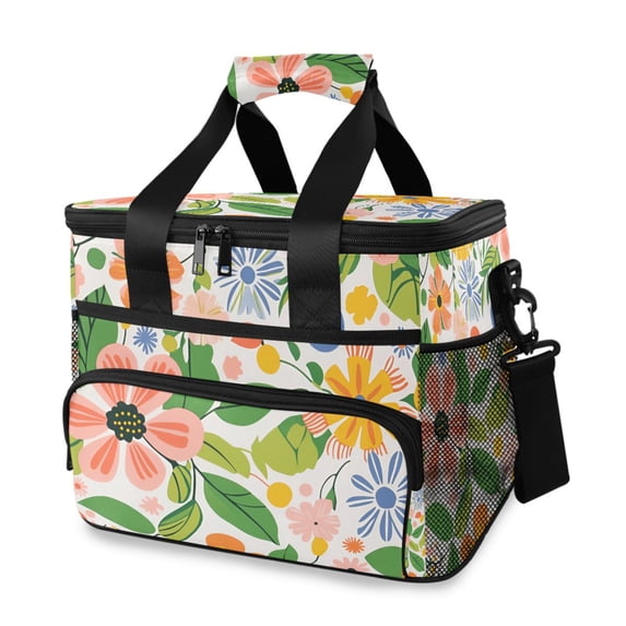 FORMRS Insulated Cooler Bag 24 Cans Capacity Soft Leakproof Lunch Box with Side Pockets, Retro Pink Floral