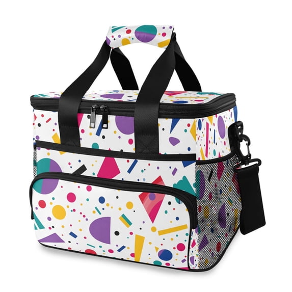 FORMRS Insulated Cooler Bag 24 Cans Capacity Soft Leakproof Lunch Box with Side Pockets, Retro Round