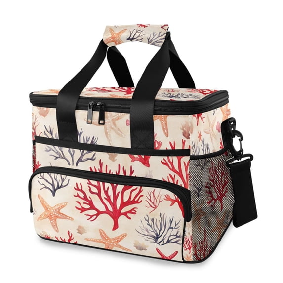 FORMRS Insulated Cooler Bag 24 Cans Capacity Soft Leakproof Lunch Box with Side Pockets, Retro Starfish