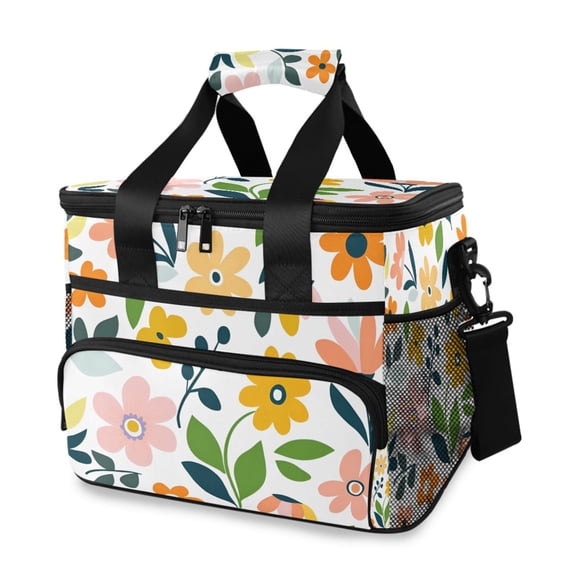 FORMRS Insulated Cooler Bag 24 Cans Capacity Soft Leakproof Lunch Box with Side Pockets, Retro Yellow Floral