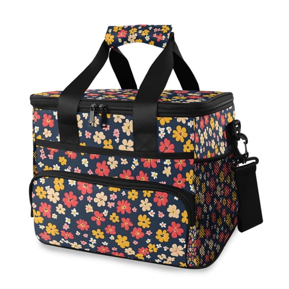 FORMRS Insulated Cooler Bag 24 Cans Capacity Soft Leakproof Lunch Box with Side Pockets, Small Colorful Flower