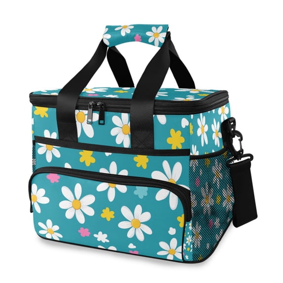 FORMRS Insulated Cooler Bag 24 Cans Capacity Soft Leakproof Lunch Box with Side Pockets, Small Daisy