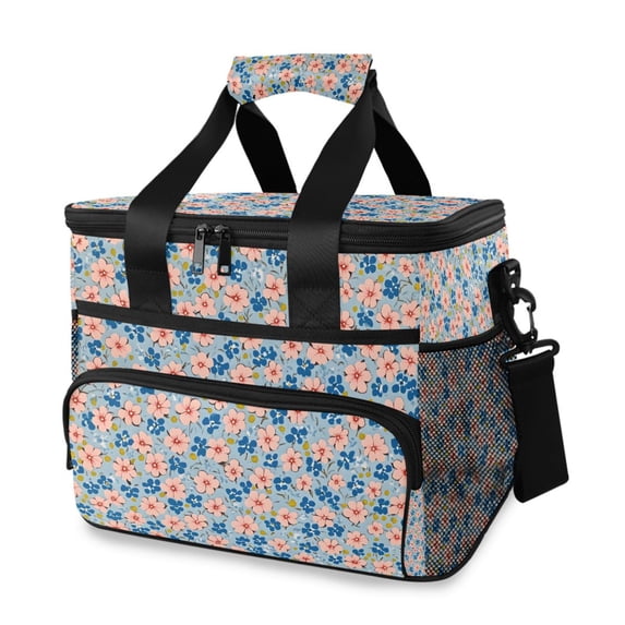 FORMRS Insulated Cooler Bag 24 Cans Capacity Soft Leakproof Lunch Box with Side Pockets, Small Pink Flower