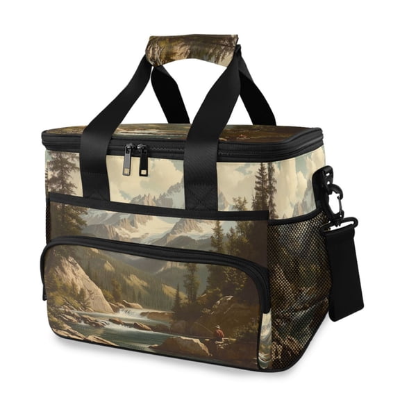 FORMRS Insulated Cooler Bag 24 Cans Capacity Soft Leakproof Lunch Box with Side Pockets, Snow Mountains