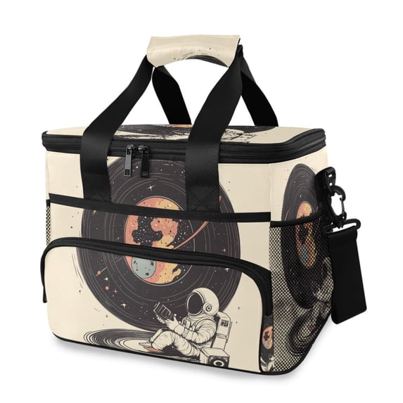 FORMRS Insulated Cooler Bag 24 Cans Capacity Soft Leakproof Lunch Box with Side Pockets, Space Record