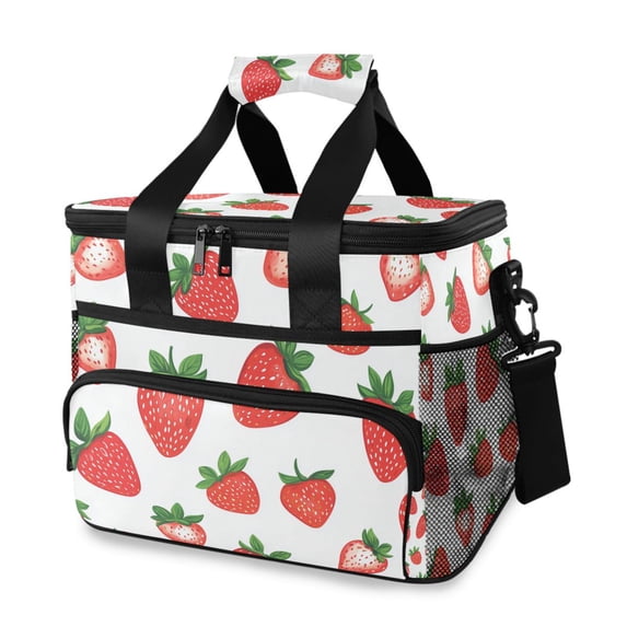 FORMRS Insulated Cooler Bag 24 Cans Capacity Soft Leakproof Lunch Box with Side Pockets, Strawberry