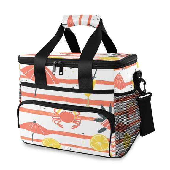 FORMRS Insulated Cooler Bag 24 Cans Capacity Soft Leakproof Lunch Box with Side Pockets, Striped Crab