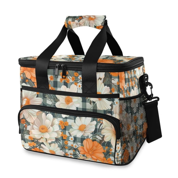 FORMRS Insulated Cooler Bag 24 Cans Capacity Soft Leakproof Lunch Box with Side Pockets, Sunny Blooms