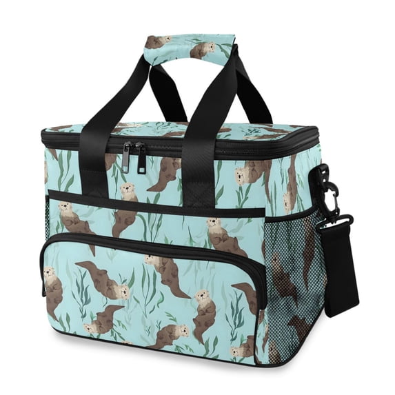 FORMRS Insulated Cooler Bag 24 Cans Capacity Soft Leakproof Lunch Box with Side Pockets, Swimming Otters Pattern
