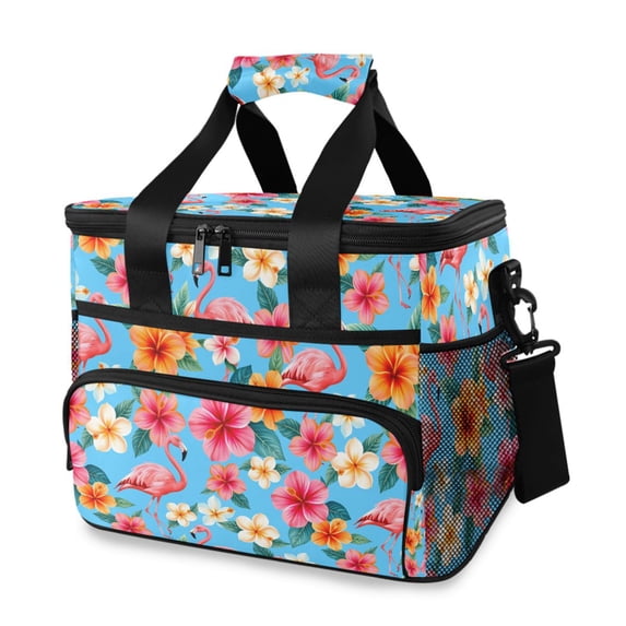 FORMRS Insulated Cooler Bag 24 Cans Capacity Soft Leakproof Lunch Box with Side Pockets, Tropical Flamingo Pattern