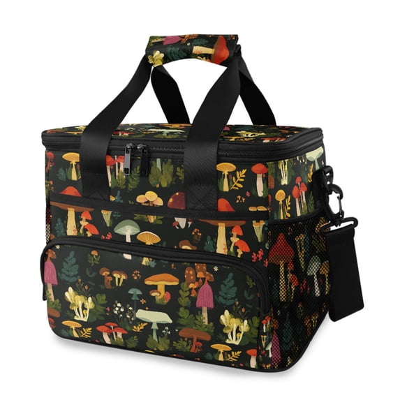 FORMRS Insulated Cooler Bag 24 Cans Capacity Soft Leakproof Lunch Box with Side Pockets, Various Mushrooms Pattern