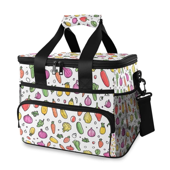 FORMRS Insulated Cooler Bag 24 Cans Capacity Soft Leakproof Lunch Box with Side Pockets, Various Vegetables Pattern