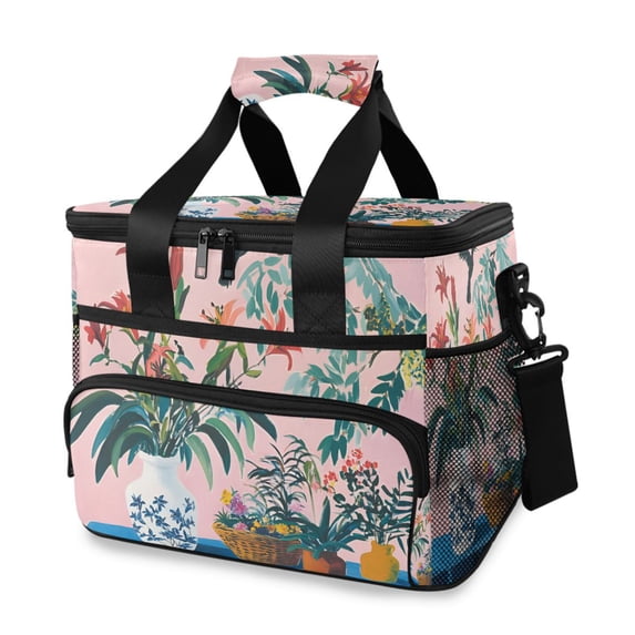 FORMRS Insulated Cooler Bag 24 Cans Capacity Soft Leakproof Lunch Box with Side Pockets, Vibrant Flowers