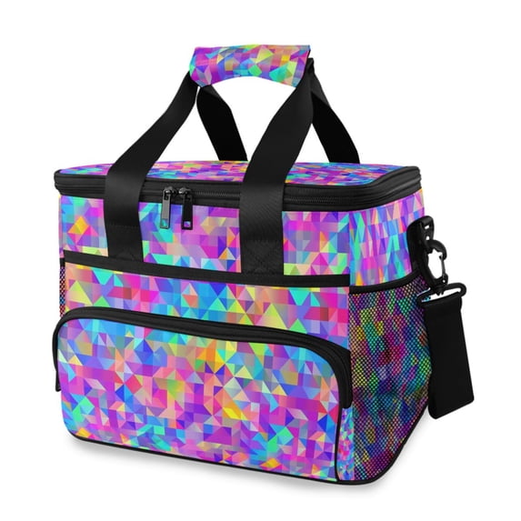 FORMRS Insulated Cooler Bag 24 Cans Capacity Soft Leakproof Lunch Box with Side Pockets, Vibrant Geometric Pattern