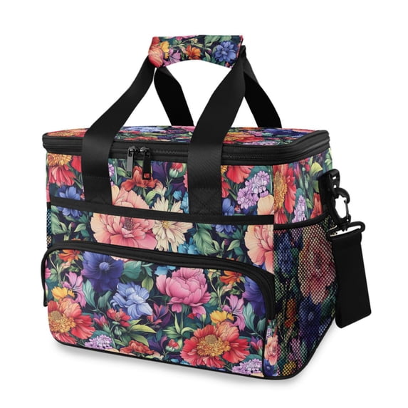 FORMRS Insulated Cooler Bag 24 Cans Capacity Soft Leakproof Lunch Box with Side Pockets, Vibrant Pink Floral Pattern