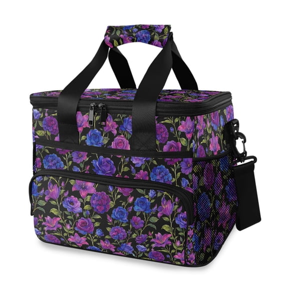 FORMRS Insulated Cooler Bag 24 Cans Capacity Soft Leakproof Lunch Box with Side Pockets, Violet Blooms Pattern