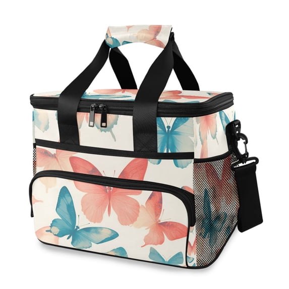 FORMRS Insulated Cooler Bag 24 Cans Capacity Soft Leakproof Lunch Box with Side Pockets, Watercolor Butterflies