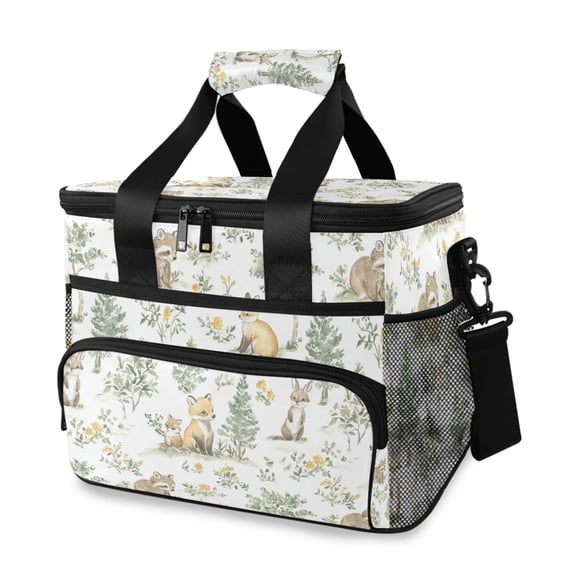 FORMRS Insulated Cooler Bag 24 Cans Capacity Soft Leakproof Lunch Box with Side Pockets, Watercolor Forest Pattern