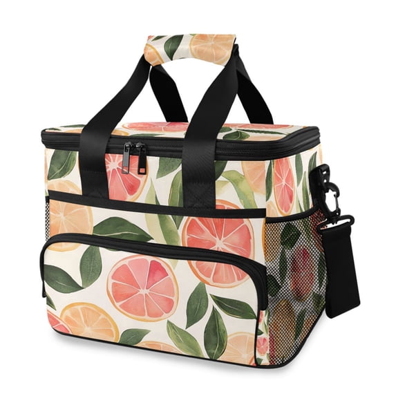 FORMRS Insulated Cooler Bag 24 Cans Capacity Soft Leakproof Lunch Box with Side Pockets, Watercolor Grapefruit