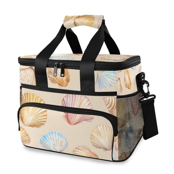 FORMRS Insulated Cooler Bag 24 Cans Capacity Soft Leakproof Lunch Box with Side Pockets, Watercolor Seashell