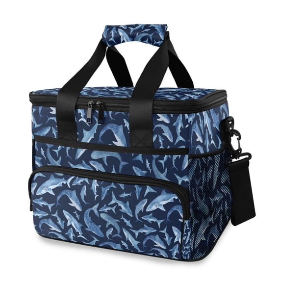 FORMRS Insulated Cooler Bag 24 Cans Capacity Soft Leakproof Lunch Box with Side Pockets, Watercolor Shark Pattern