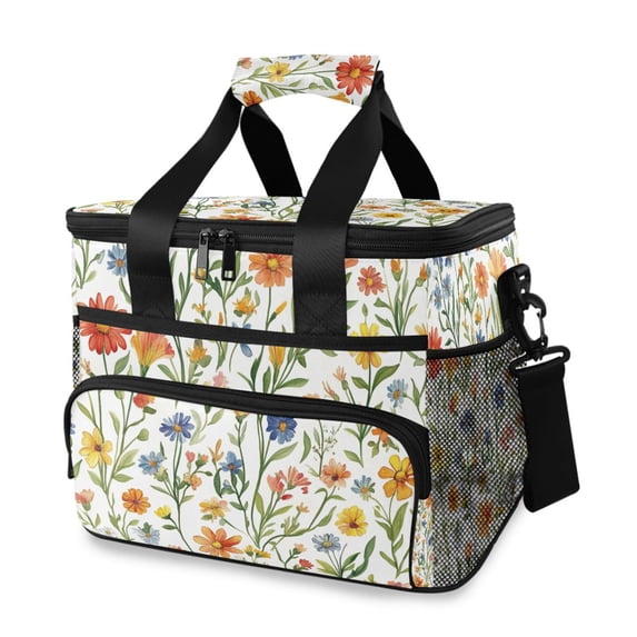 FORMRS Insulated Cooler Bag 24 Cans Capacity Soft Leakproof Lunch Box with Side Pockets, Watercolor Wildflowers Pattern
