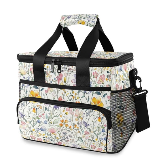 FORMRS Insulated Cooler Bag 24 Cans Capacity Soft Leakproof Lunch Box with Side Pockets, Watercolor Wildflowers