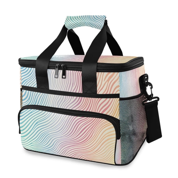 FORMRS Insulated Cooler Bag 24 Cans Capacity Soft Leakproof Lunch Box with Side Pockets, Wavy Striped
