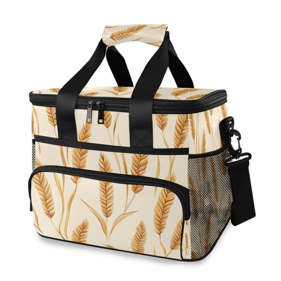FORMRS Insulated Cooler Bag 24 Cans Capacity Soft Leakproof Lunch Box with Side Pockets, Wheat Ears Pattern