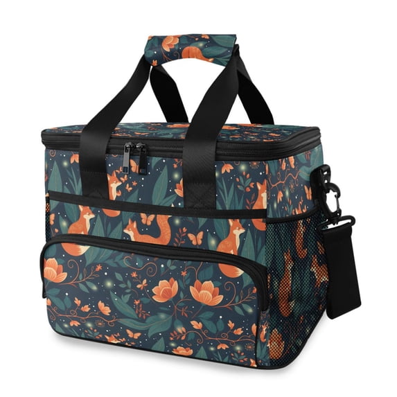 FORMRS Insulated Cooler Bag 24 Cans Capacity Soft Leakproof Lunch Box with Side Pockets, Whimsical Foxes Pattern